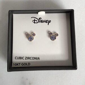 Disney Mickey Mouse 10kt Gold Blue Cubic Zirconia March Birthstone Stud Earrings
